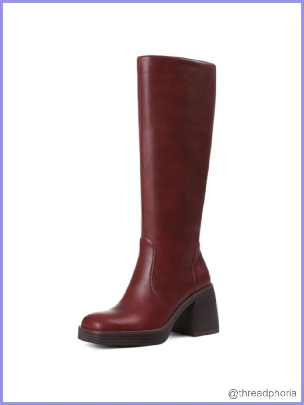 Knee High Platform Boots Chunky Heel Square Toe Faux Leather Wide Calf